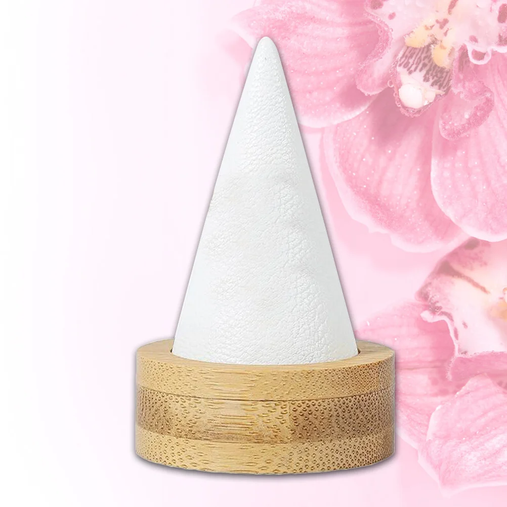 

1Pcs Bamboo Ring Display Round Base White Cone Holder Jewelry Rack Small Space Saving Wedding Engagement Gift Display