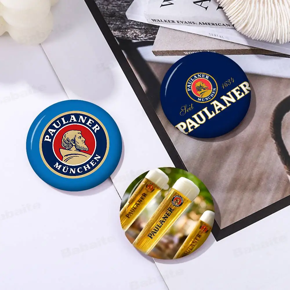 German Beer P-Paulaners 32/44/58mm Handmade Pin Round Funny Snap-in Brooches for Backpack Cothes Accessories Hat Decoration