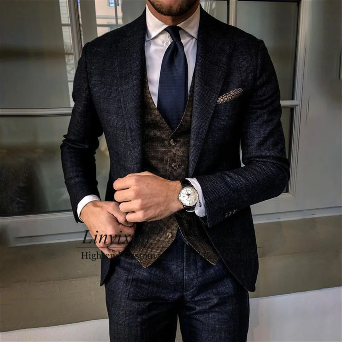 

Fahion Linum Wedding Suits For Men Notched Lapel Groom Tuxedo 3 Pieces Sets Business Male Blazers Slim Terno Masculinos Completo