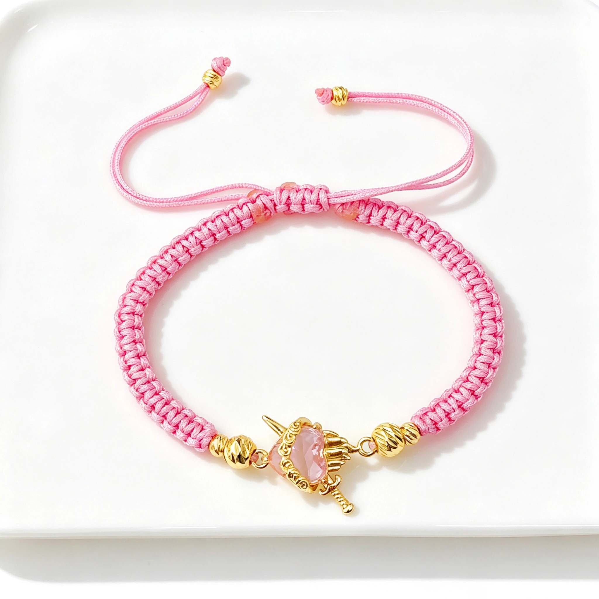 Braided Sacred Heart Shaped Crystal Cross Bracelet