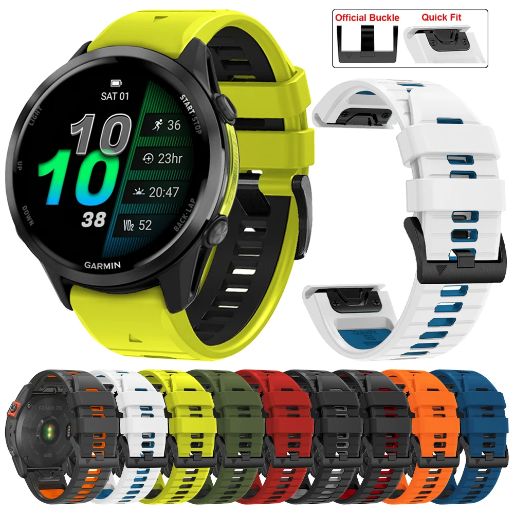 22mm 26mm Silicone Strap For Garmin Forerunner 970 965 955 Bracelet Fenix 8 E 7 7X Pro 5 5X Plus 6 6X Pro Epix Pro QuickFit Band