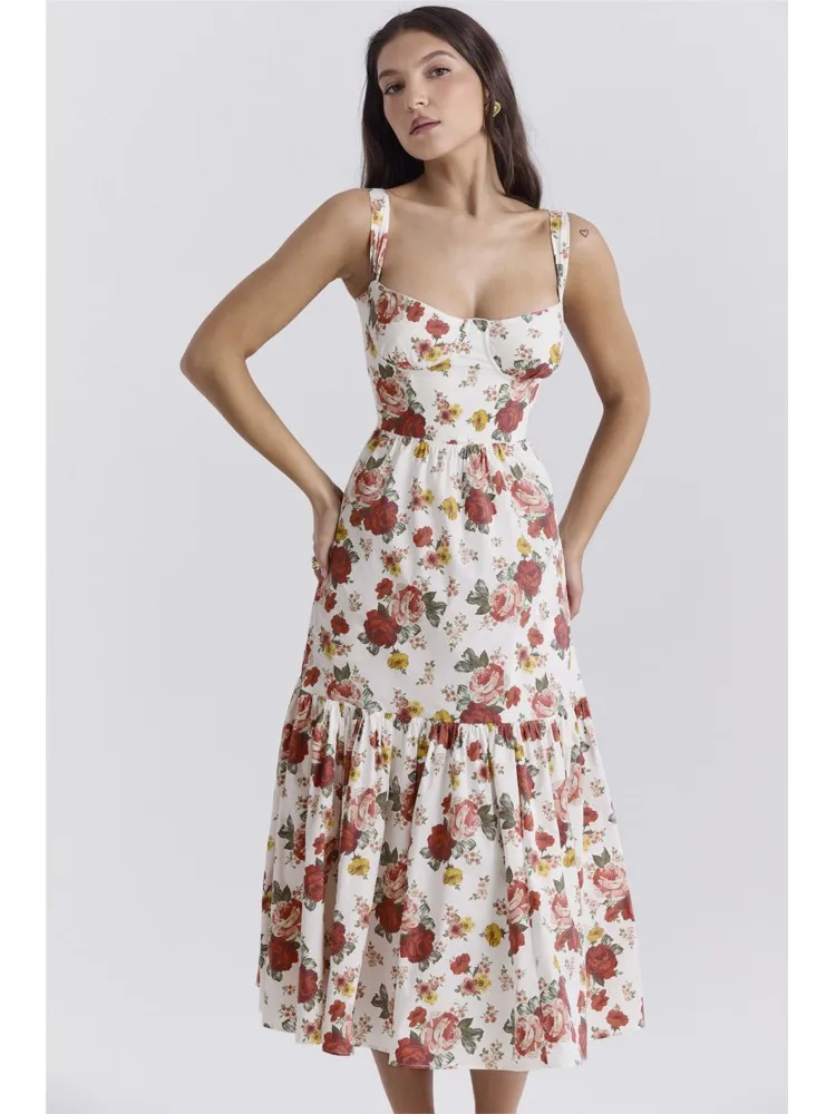 

Spaghetti Strap Solid Color A-Line Floral Layered Cake Dress 2026 New Spring & Summer Women's Sweet & Spicy Style Skirt