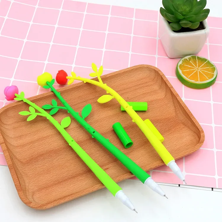 

50PCS/lot Creative Rose Silicone Cartoon Student Neutral Pen Black Pen 0.5 Mm Student Stationery Gel Pens