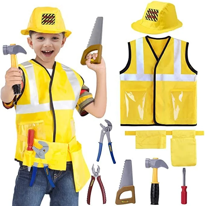 

Construction Worker Costume Kit for Kids Role Play Toy Set Career Costume Heavy Worker Cos Carnival Party Performance Uniform