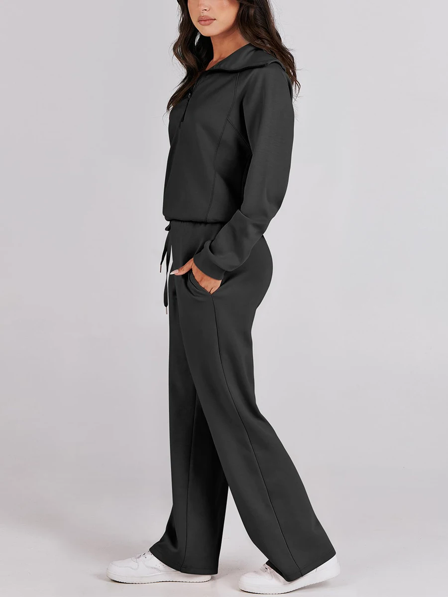 Women 2 Piece Outfits Sweatsuit Set Oversized Half Zip Sweatshirt Pullover Top Wide Leg Sweatpant 2023 Fall Fashion Tracksuit