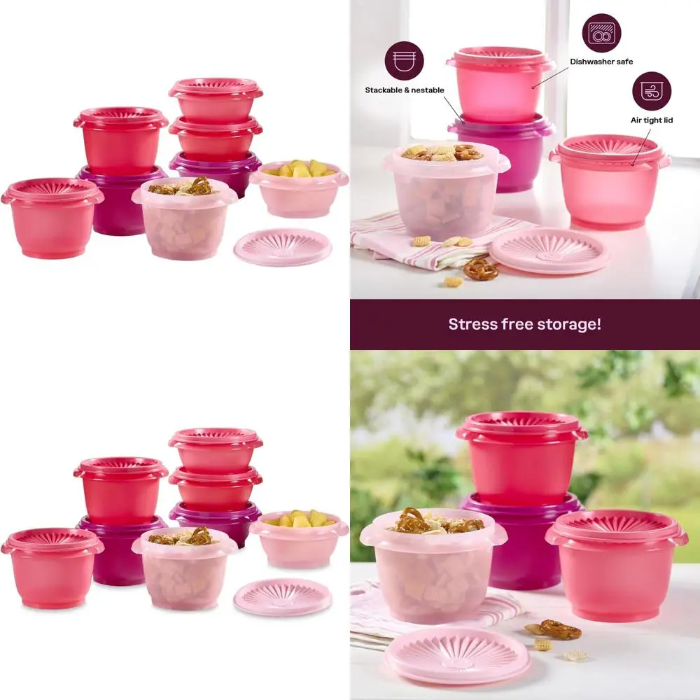 

Набор из 16 винтажных розовых контейнеров для хранения продуктов с крышками, пригодных для мытья в посудомоечной машине, без BPA