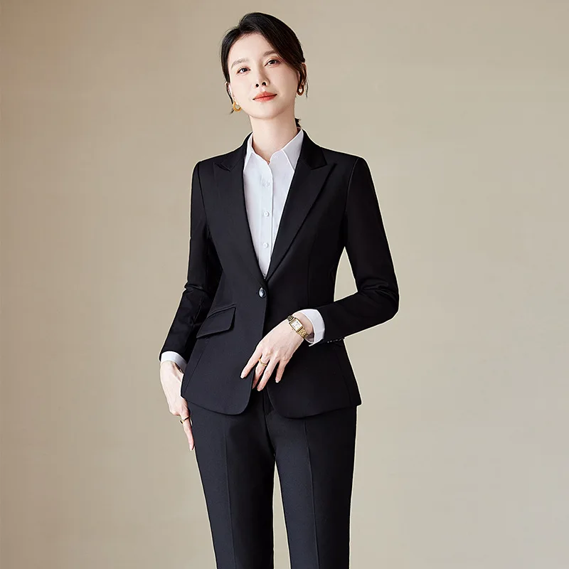 Long Sleeve Business Wear Suit Women's Pants Suit Women2024Autumn and Winter Commuting Business Formal Wear Hotel Manager Work C