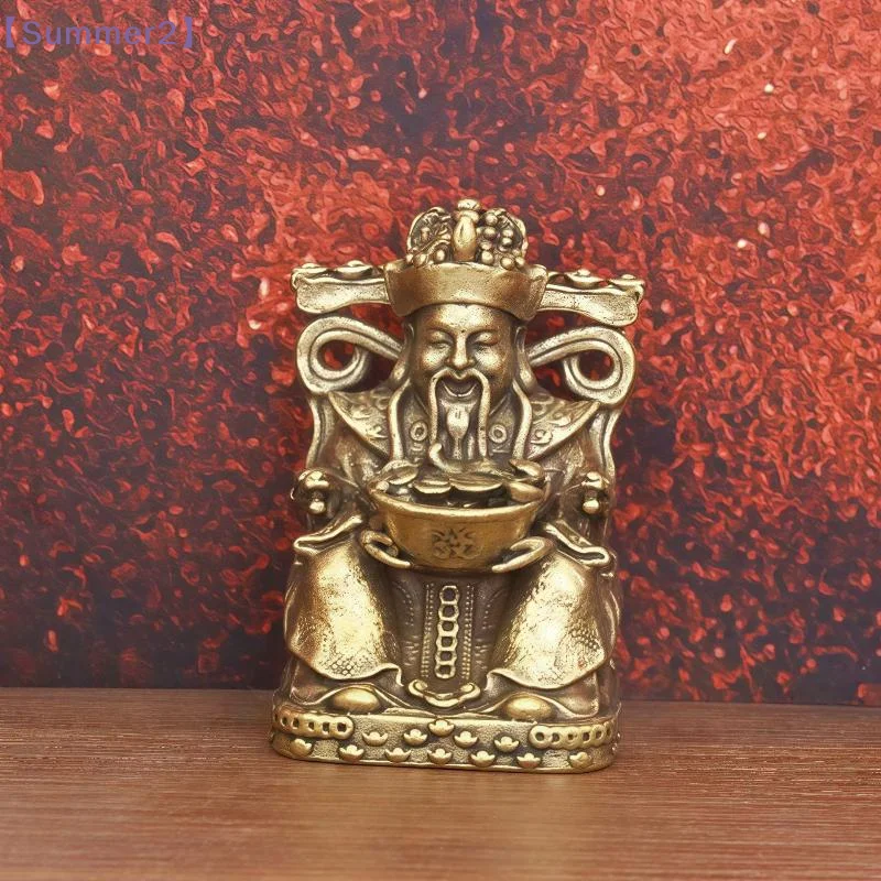 【Xia2】Brass Mini Gods Of Wealth Statue For Home Office Desktop Ornament Wealth Recruitment Figurines Lucky Gift{S}