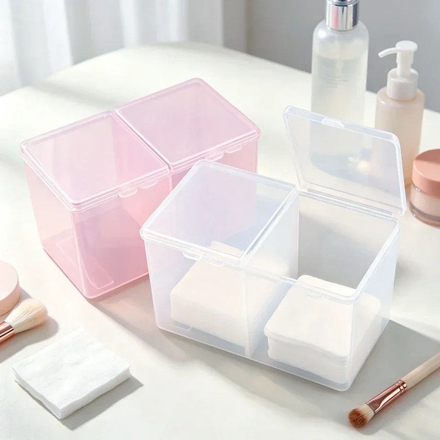 Portable 2-Grid Cotton Pad Storage Box Nail Art Tools Organizer Case Holder Makeup Towel Container