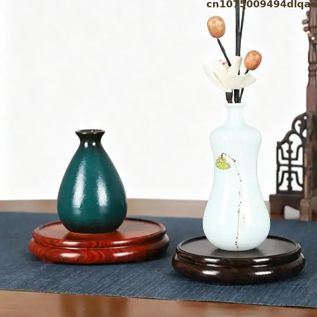 High Quality Miniature Wooden Tea Sets Pedestal Round Standing Flower Base Coffee Figurines Vase Flower Pot Sorting Table