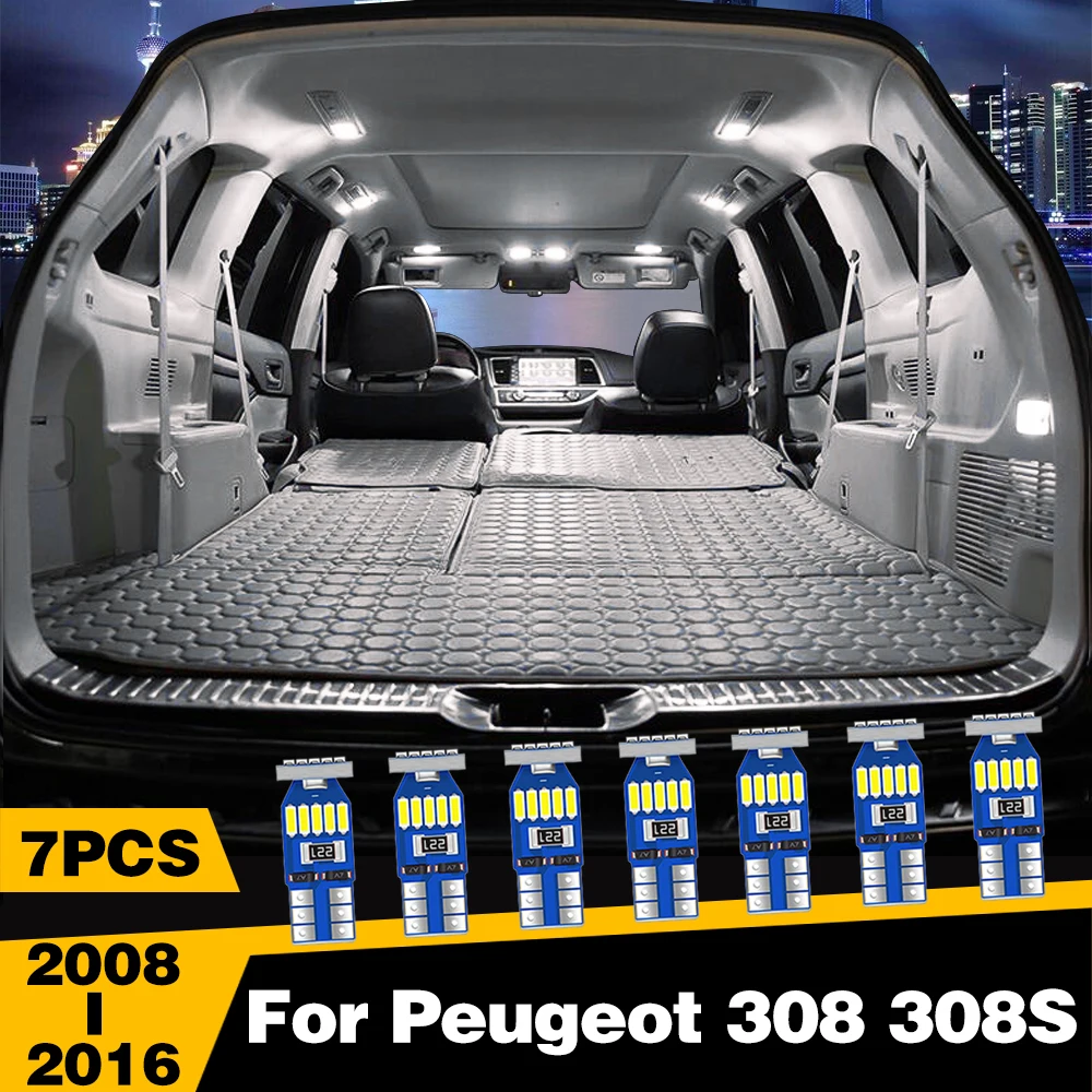 

7 Pcs LED Highlight Car Interior Dome Reading Light Roof Lamp Accessories For Peugeot 308 308S 2008-2012 2013 2014 2015 2016
