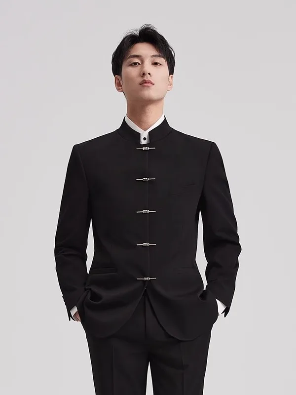 New Chinese Sle Thin Men's Suit Jaet Wedding Dr Code Tang Costume Stand Collar Western Sle Casual Single-breasted Coat