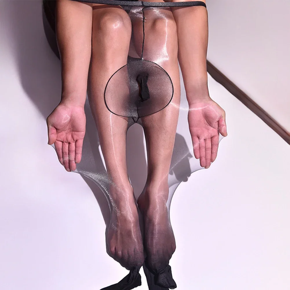 

Mens Sexy Sheer Oil Shiny Glossy Pantyhose Stockings Utral-Thin Tights Sheath See-through Elastic Waistband Leggings Clubwear