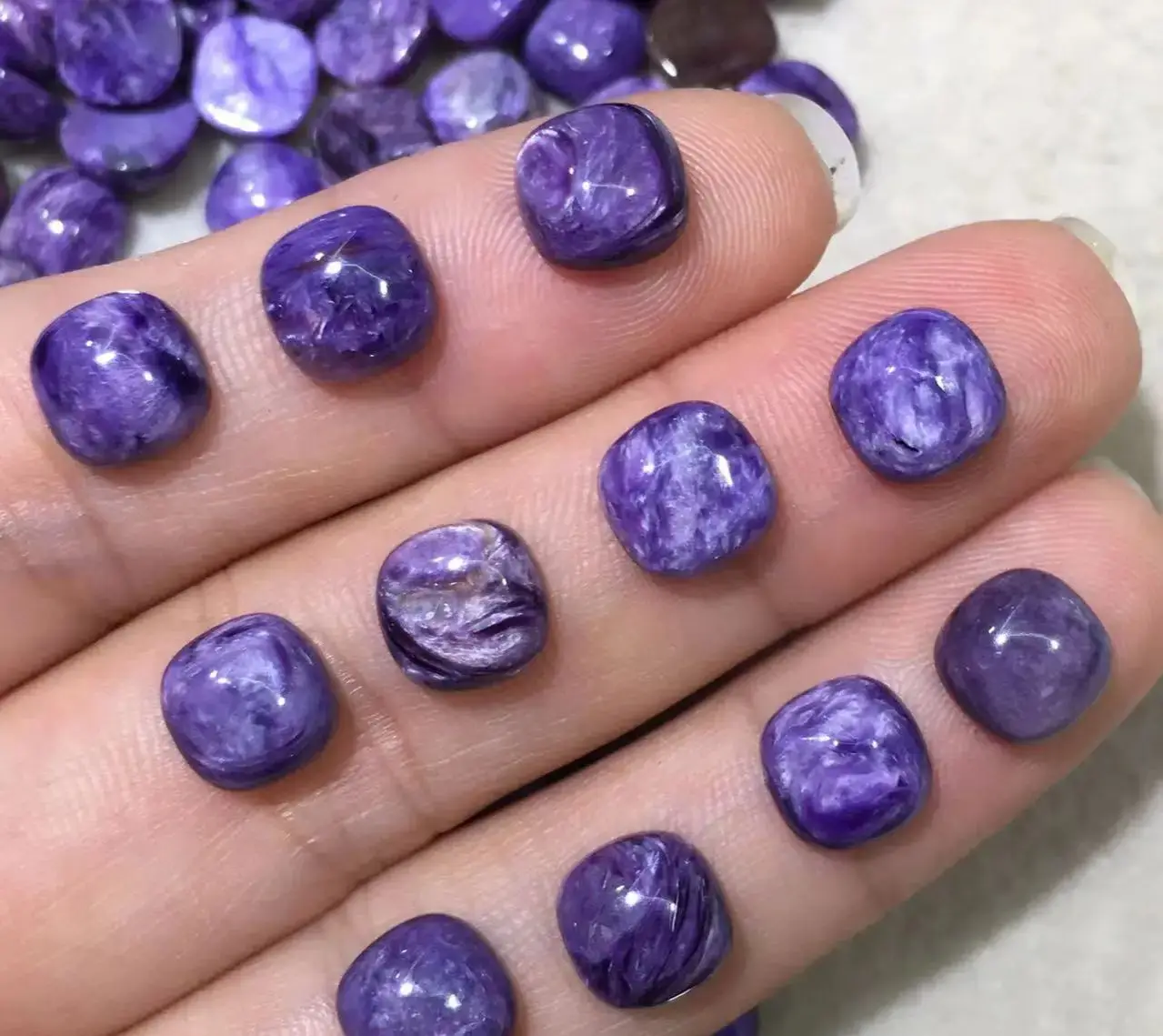 SELL!! 2pcs Natural Charoite Bead Cabochon 7mm 8mm Square Cushion Cabochon Bead, Gem stone Jewelry,Bead Cabochon,Ring Face