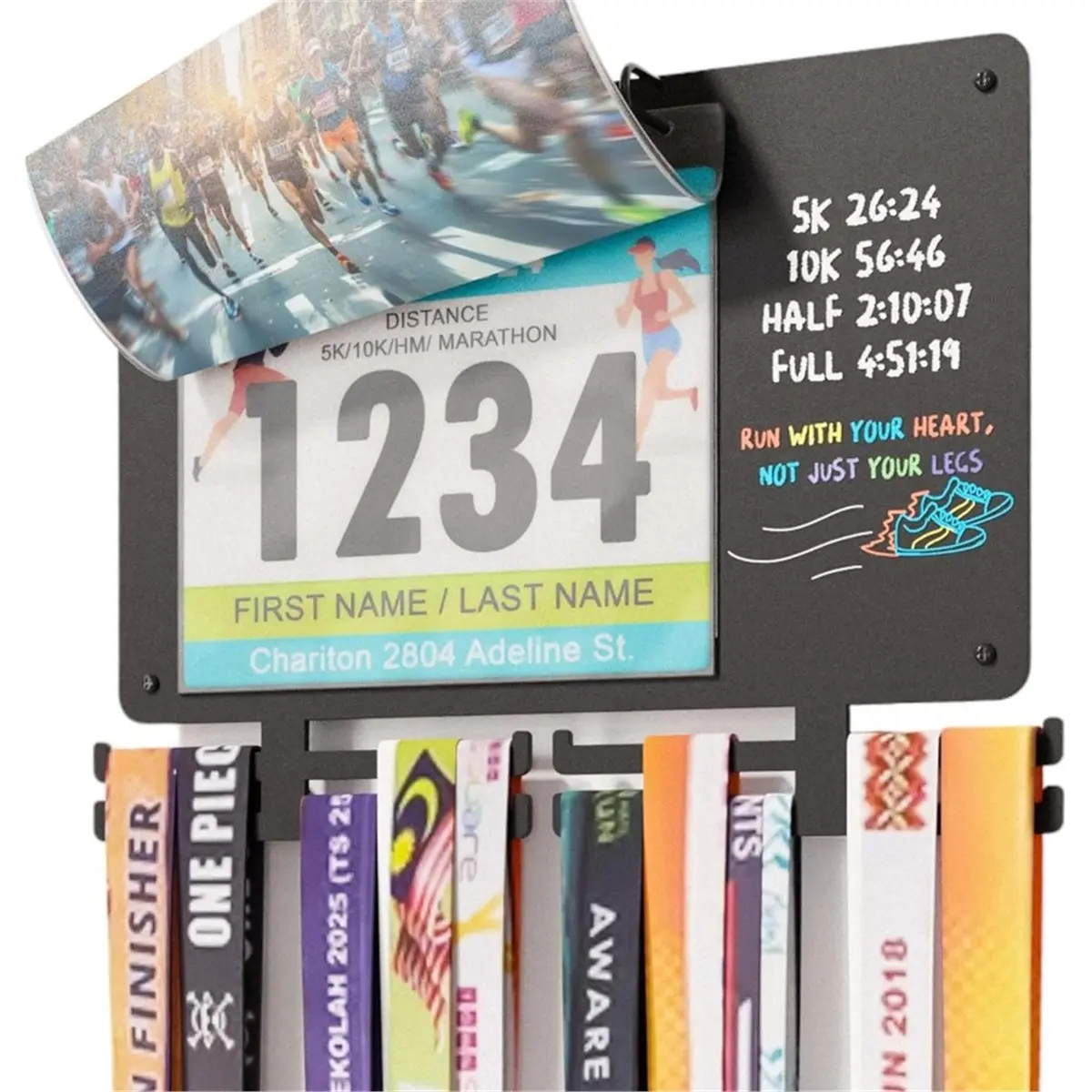 REST Medal Hanger Display for Runners, Marathon Medal Holder Display Wall Hanger Holds Up to 36 Medals, 80 Race Bibs