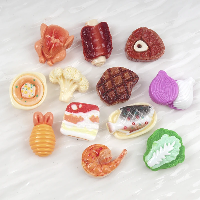 30/300 قطعة شريحة لحم البقر الصغيرة اللطيفة ، أضلاع لحم الخنزير والأسماك والروبيان الغذاء مسمار الفن الراتنج السحر Craft بها بنفسك الحرفية لمسمار زخارف ثلاثية الأبعاد #2