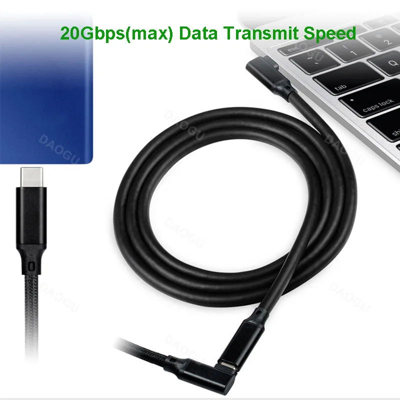 20Gbps Szybki kabel USB 3.2 Gen2 typu C PD 5A 100W Szybkie ładowanie 4K 60Hz Kabel do transmisji danych wideo USB C do C Krótki 90 stopni VR — zdjęcie produktu 2