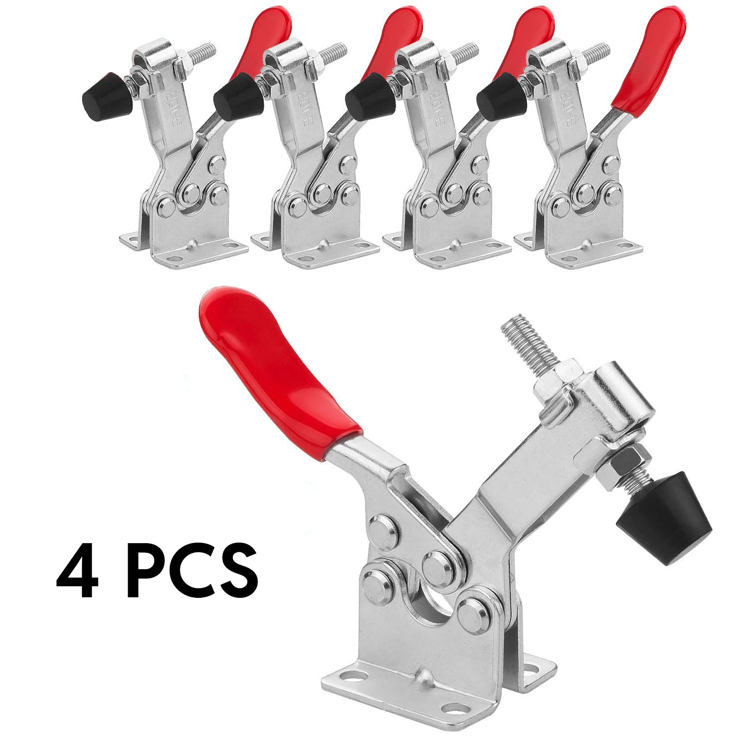 4 قطعة مشابك تبديل حمراء شديدة التحمل 201B 90.0 كجم أداة يدوية حديدية متينة سريعة الإصدار مع مقبض ضغط قابل للتعديل لعقد آمن