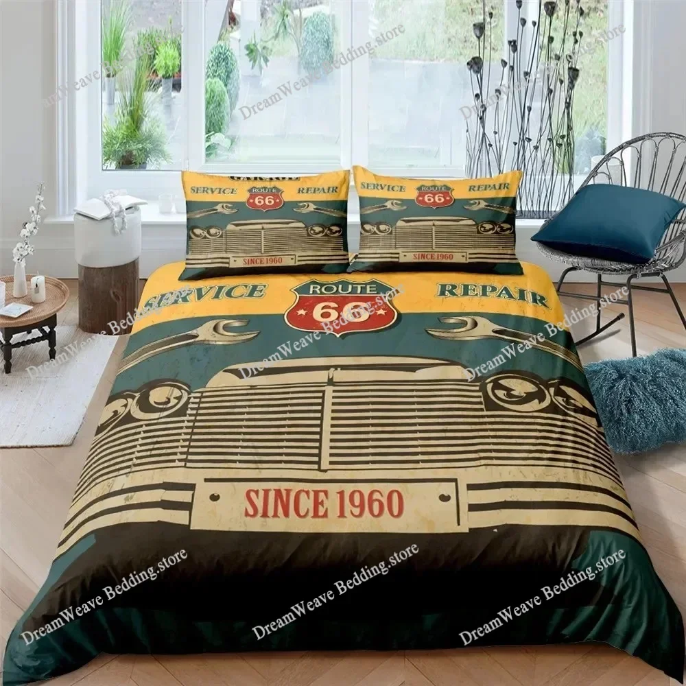 Fashion 3d Bedding Set U.S. Route 66 Quilt Cover Motorcycle Duvet Cover Set For Kids Teens Luxury Home Textile Luxury Gift741