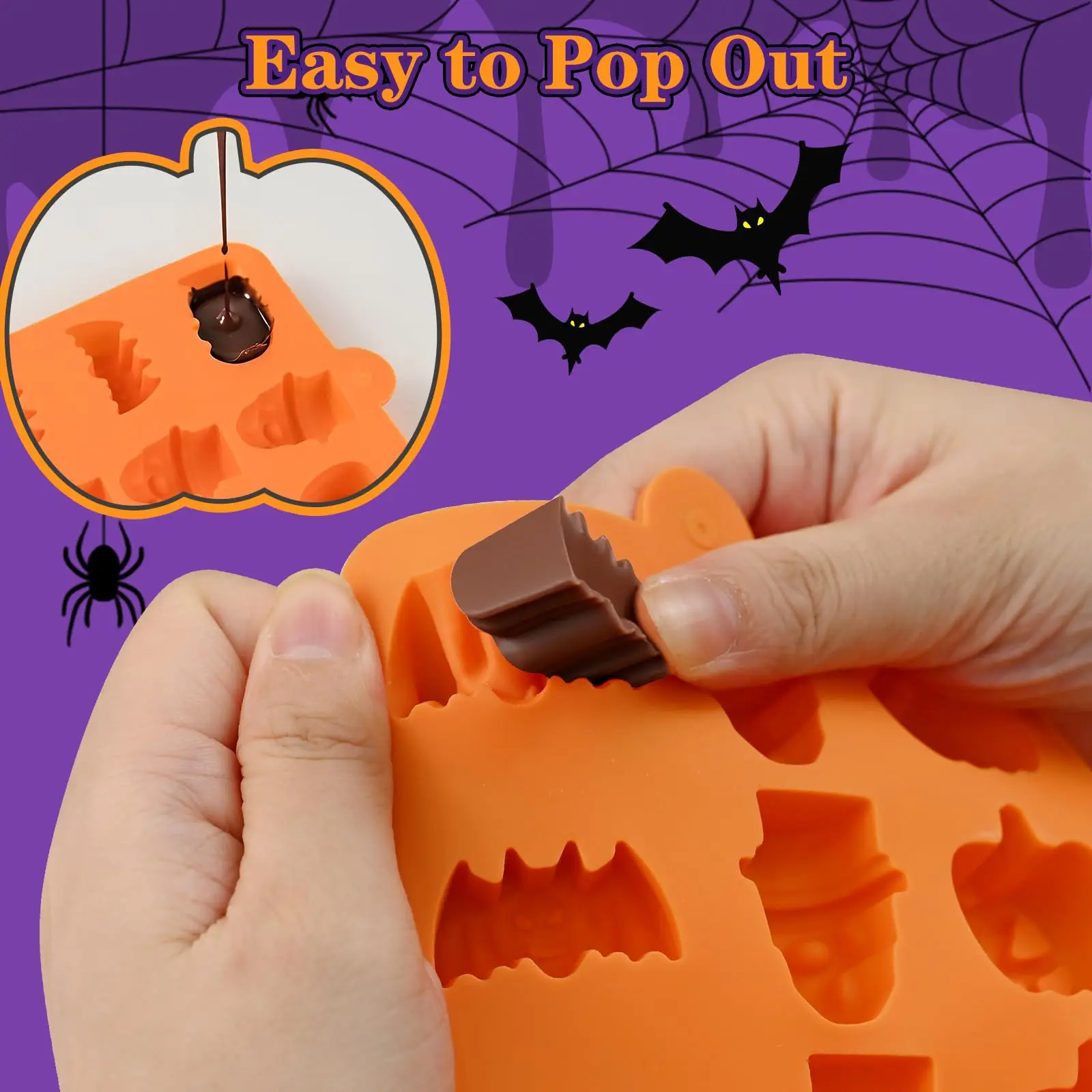 Halloween Chocolate Molds, 1-2 Pack Halloween Silicone Candy Mold | Small Pumpkin Silicone Mold Skull Gummy Molds and Bat Design