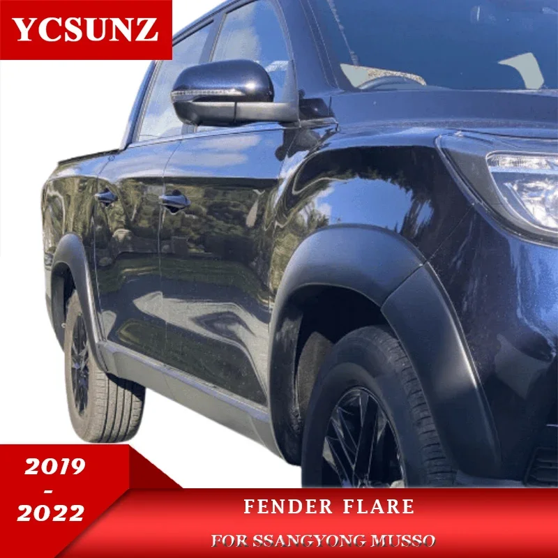 Matte Black Wheel Arches Fender Flares Mudguards For SsangYong Musso 2019 2020 2021 2022 Double Cab Car Accessories