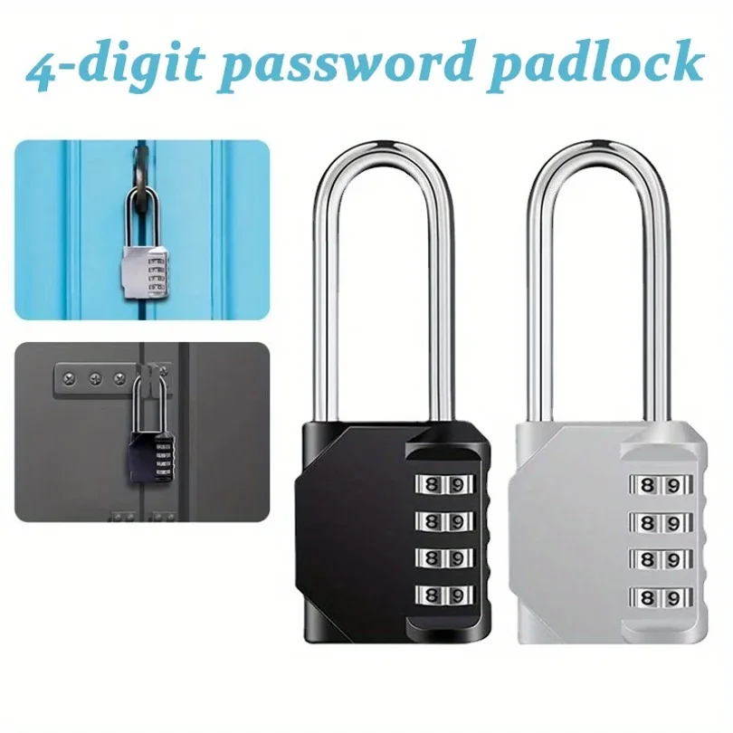 Combination Padlock Outdoor 4 Digit Long Shackle Waterproof Password Padlock Pad Lock For School Locker Gym Locker Fence Gate