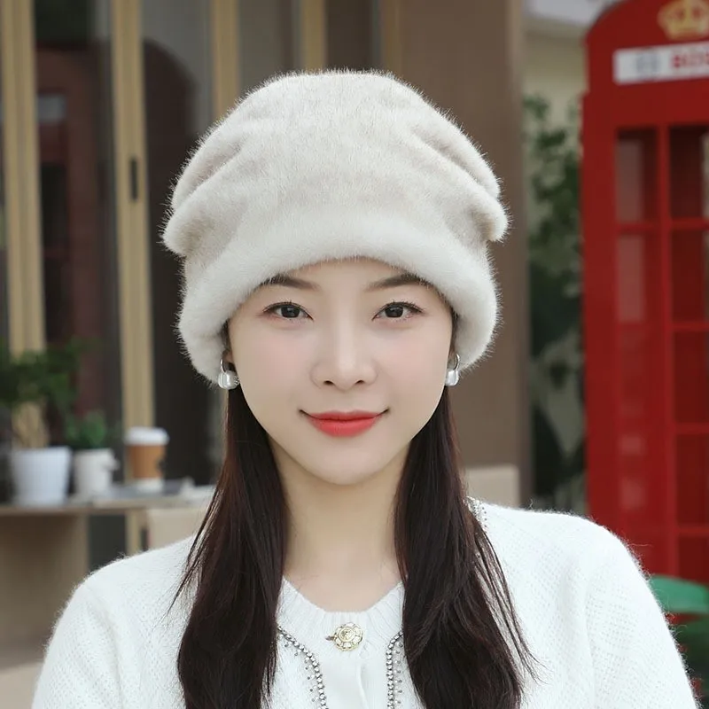 A new style of plush ear-protecting hat for women to keep warm in autumn and winter fluffy middle-aged elderly mothers