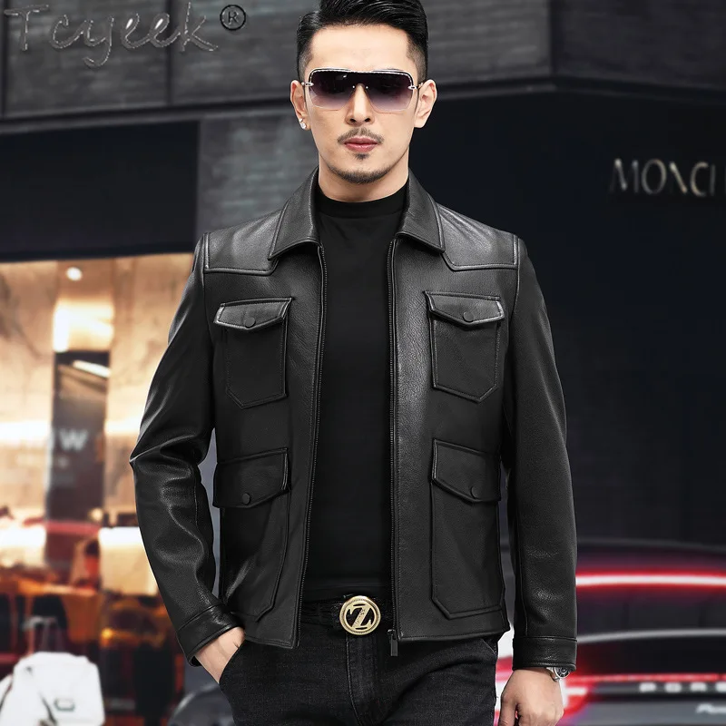 Tcyeek Genuine Leather Man Jackets Spring Autumn Clothes 2025 Top Layer Goatskin Coat Business Casual Coats Jaqueta De Couro