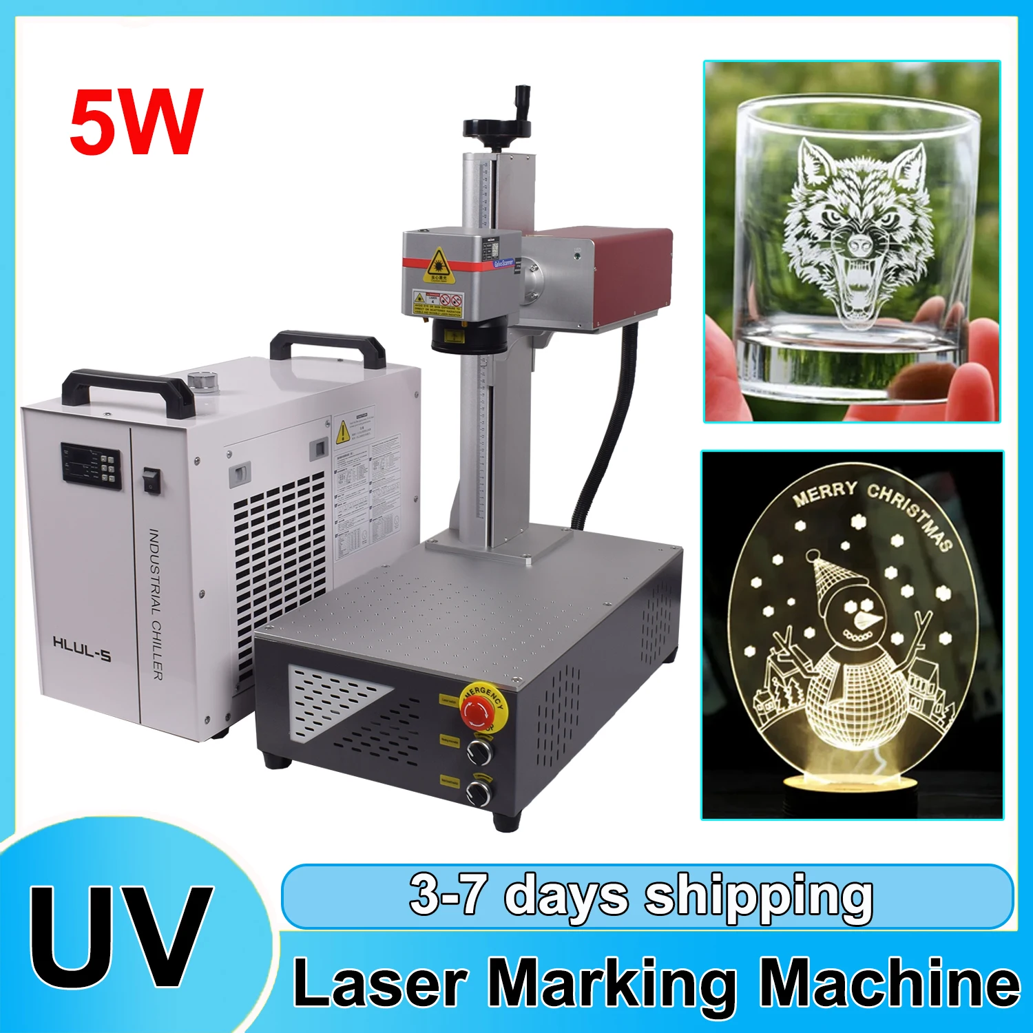 5W UV Laser Marking Machine for Glass Crystal Metal Plastic Wood 3W UV Laser Engraving Machine with Rotary Axis Laser Engraver