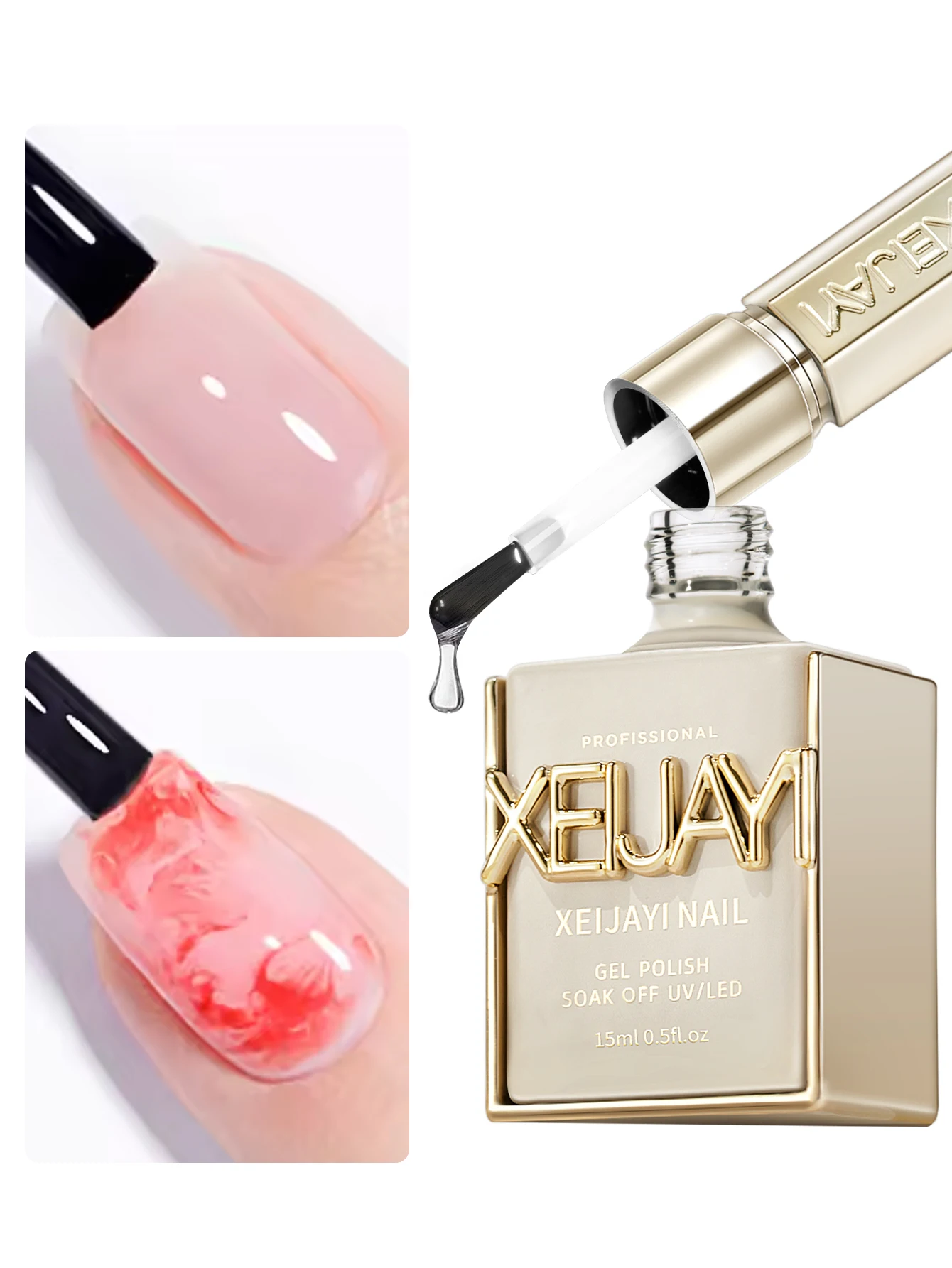 XEIJAYI 1 قطعة 15 مل جل مزهر للأظافر، معطف مطاطي شفاف يدوم طويلاً LED UV لتقوية الأظافر عالي اللمعان من الجل للأظافر #4