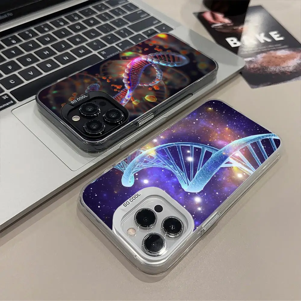Funda para Teléfono con Diseño de ADN y Neurón para iPhone 17 16 15 14 13 12 11 X XR XS Air Pro Max Plus, Negra, Colorida, Plateada