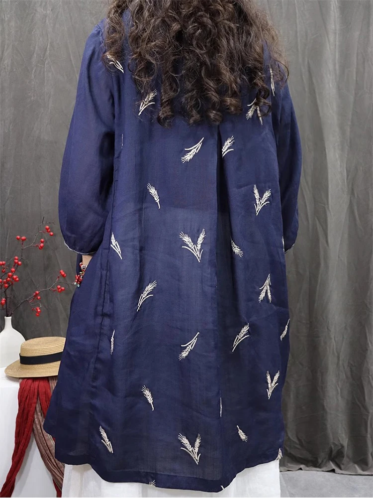 Женский летний свободный повседневный легкий солнцезащитный топ средней длины из хлопка и льна с вышивкой в стиле ретро Seven Sve irt