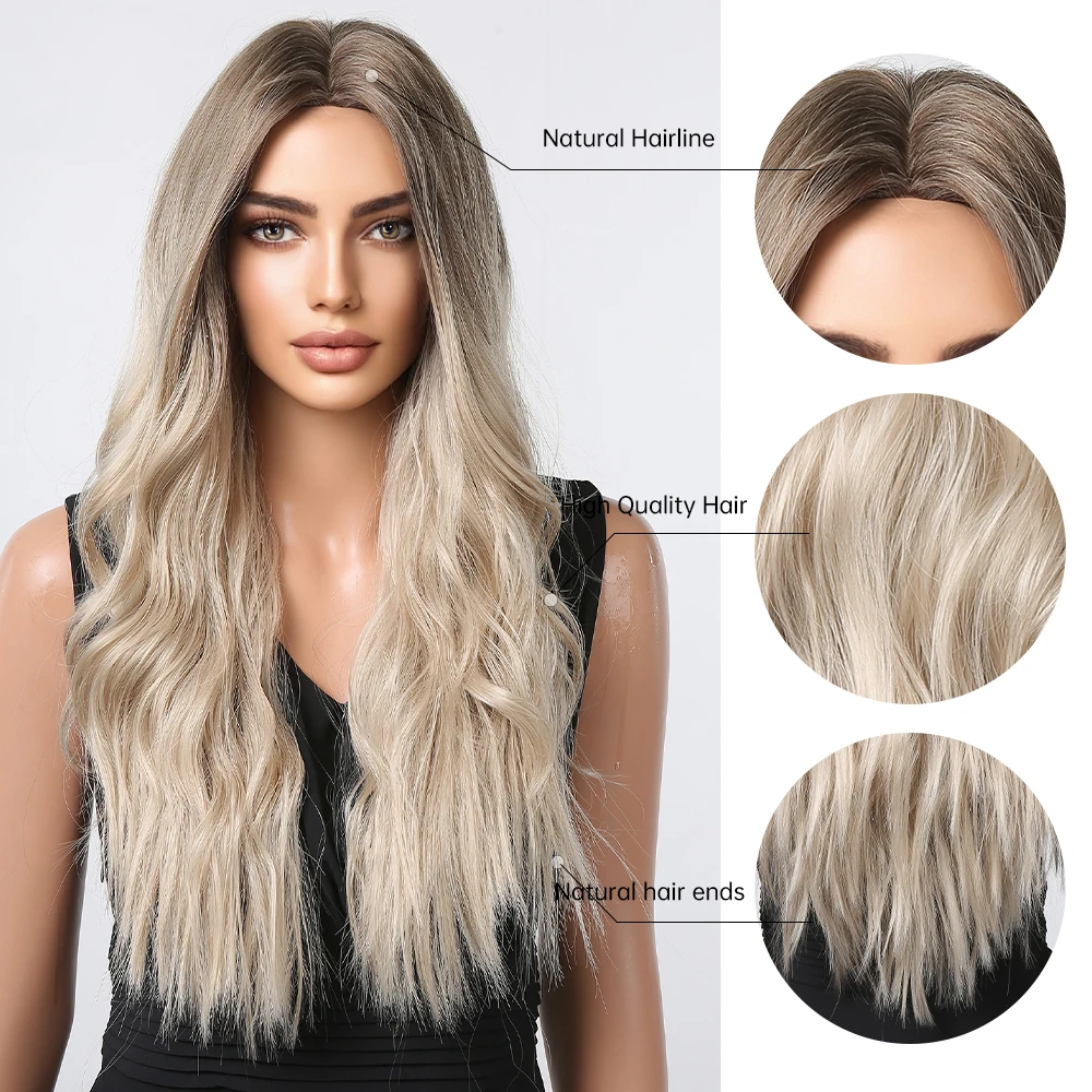 HENRY MARGU Long Ash Blonde Wig for Women Blonde Middle Part Wave Hair Wigs Natural Light Brown Cosplay Party Wig Heat Resistant