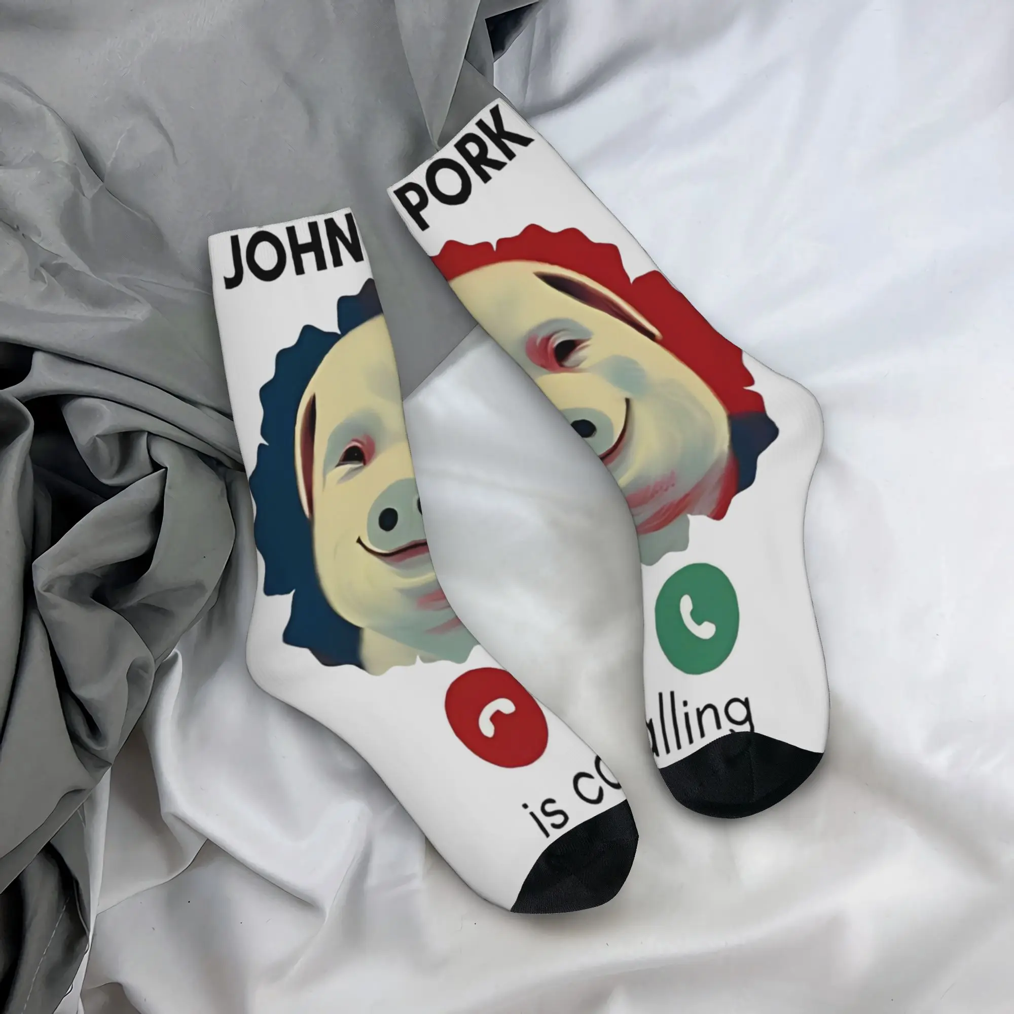 Men's Women's John Pork Is Calling Funny Meme  Socks Warm Funny Happy  Socks Harajuku Merchandise Middle Tube Socks Small Gifts