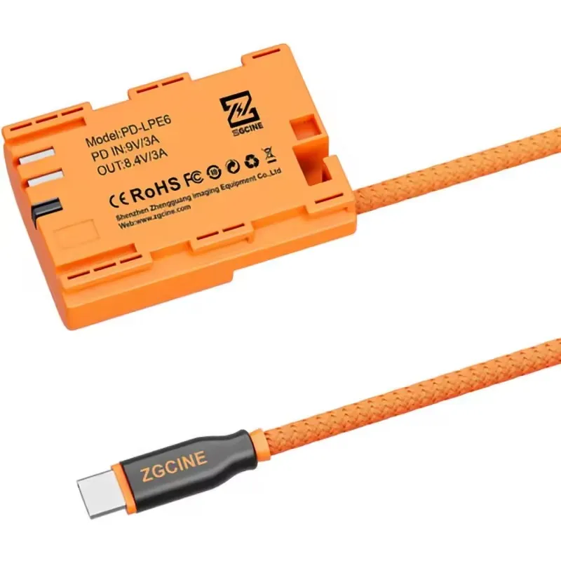 ZG-PD-LPE6 ZGCINE USB-C PD к LP-E6 Манекен аккумулятора с плетеным проводом для камеры Canon