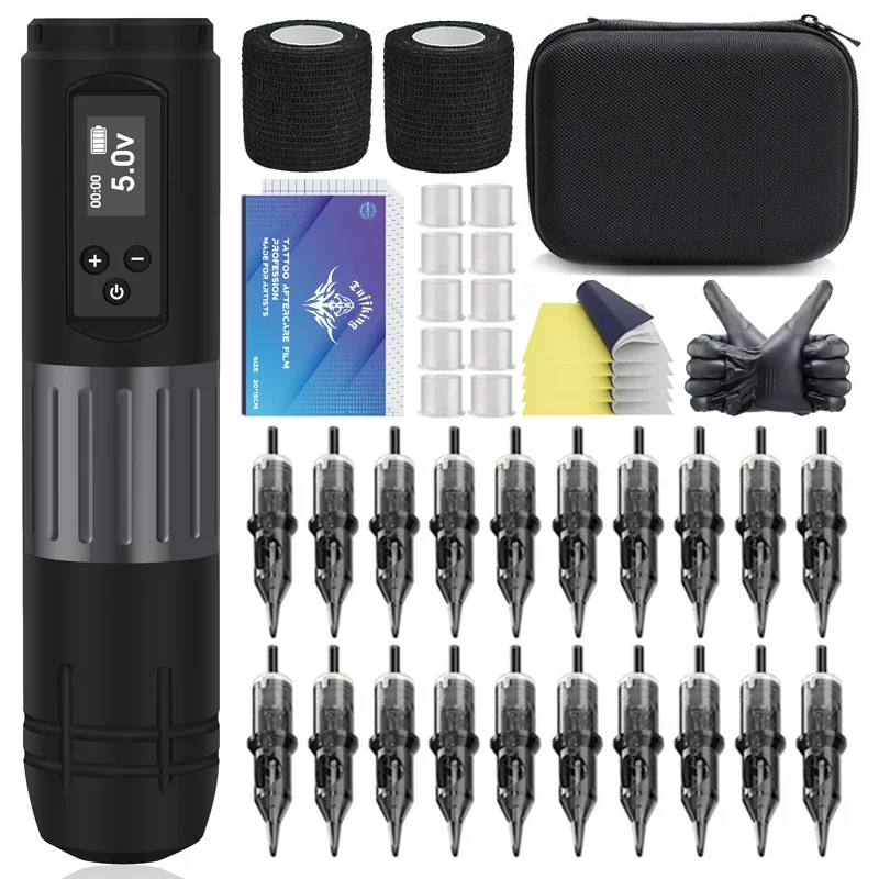 Kit macchina per tatuaggi Wireless corsa regolabile 1600mAh batteria potente motore Coreless con penna per tatuaggi a batteria per tatuatori