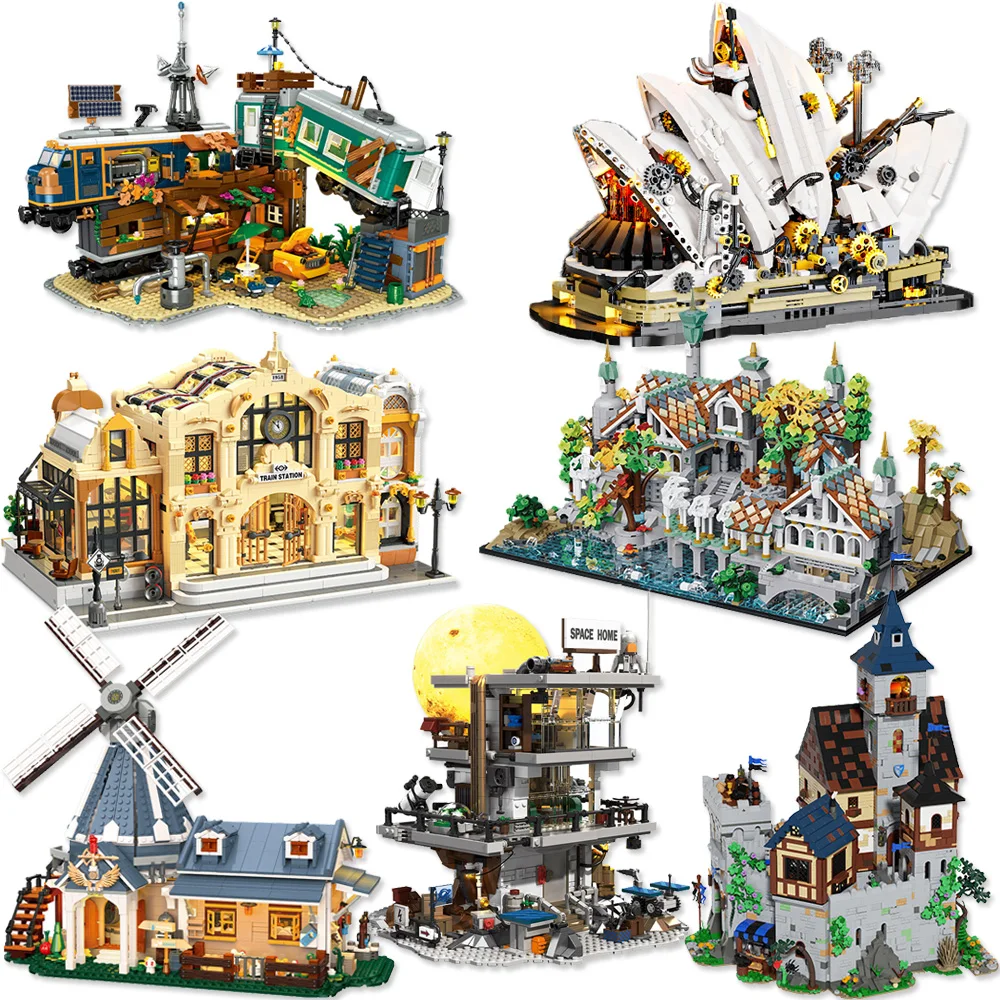 Architecture Building Blocks Sydney Opera House Villa Castle Venice Model Assembled Windmill Ranch Bricks Toy For Collect Gifts