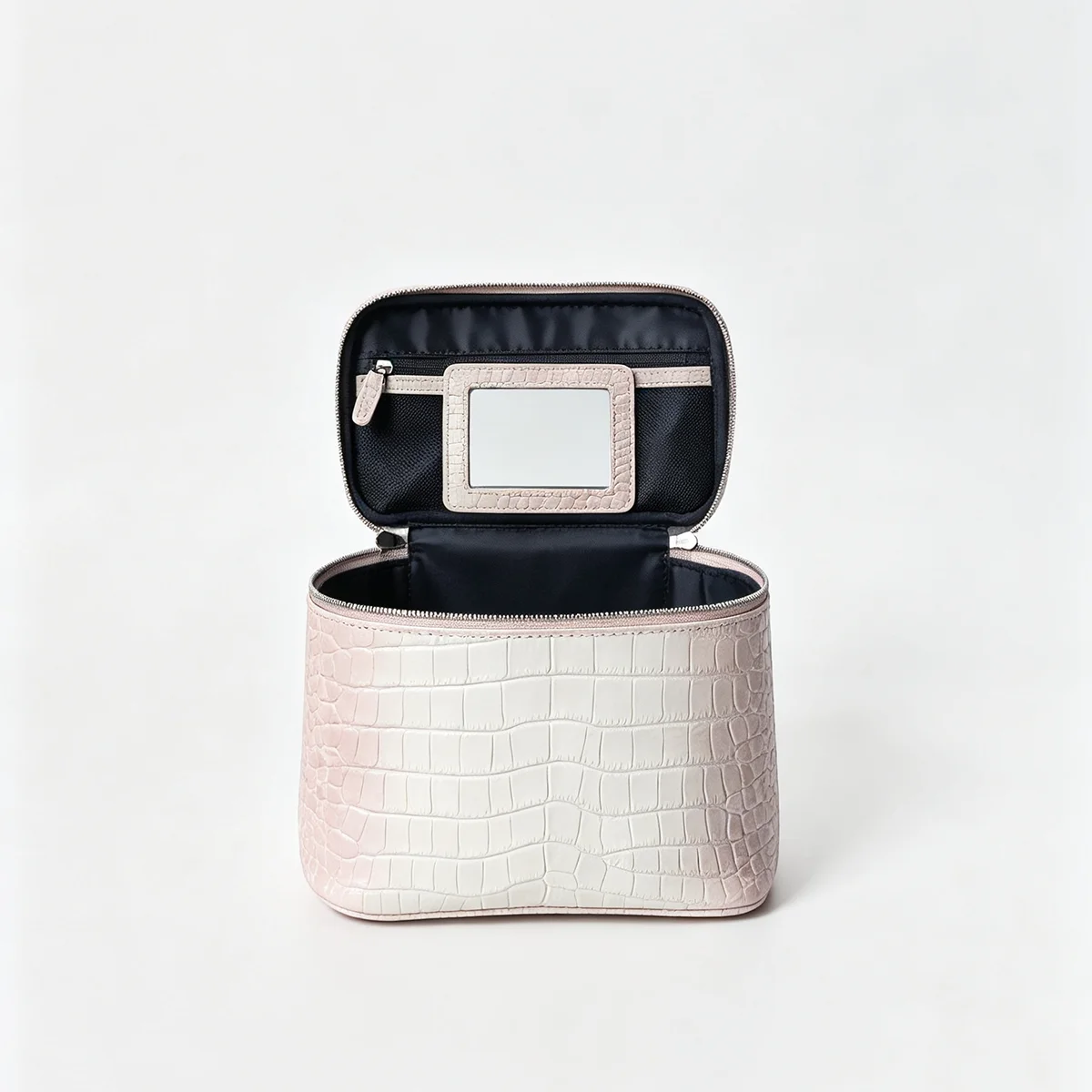 Große Kosmetiktasche aus echtem Leder für Damen, mit Krokodilprägung, als Make-up-Organizer und Reise-Toilettentasche mit integriertem Spiegel, Neu – Detail 12