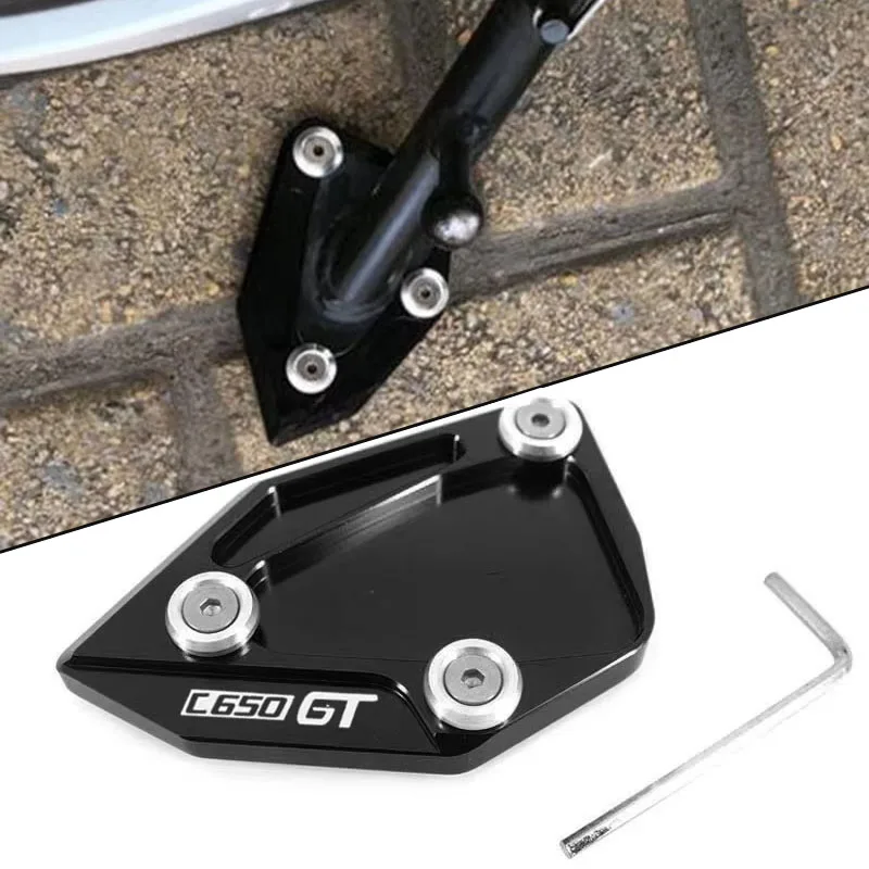 Motorcycle Aluminum Foot Side Stand Extension Kickstand Enlarger Pad Support Plate For C650GT Sport C600 2012 2013 2014 2015