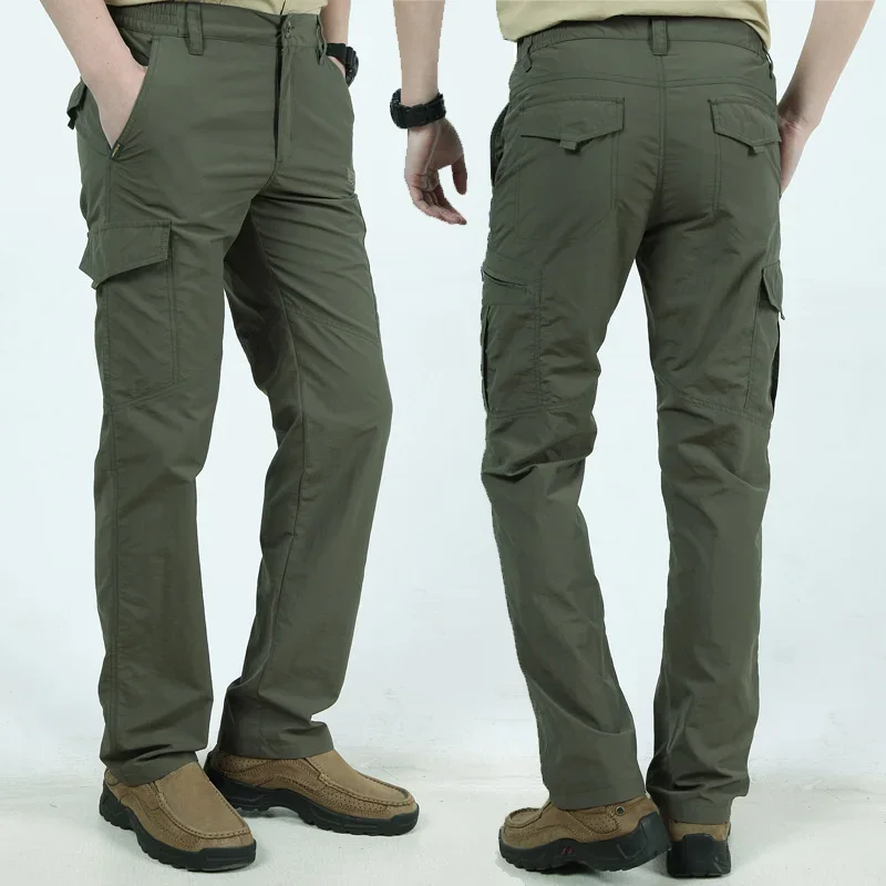 Calça leve masculina para caminhada e escalada, esportes ao ar livre, secagem rápida, calças compridas respiráveis, pesca e trekking, verão