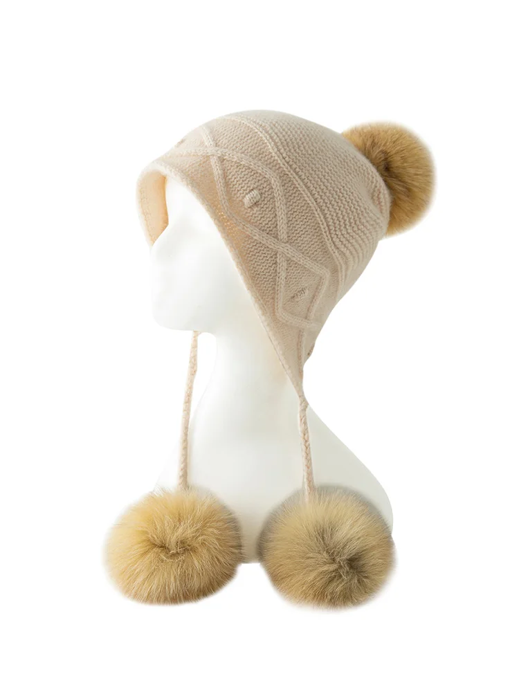 100% Pure Cashmere Knitted Hat Autumn Winter Women Soild Twist Flower Jacquard Shopping Keep Warm Knit Hat Soft Comfort High-end
