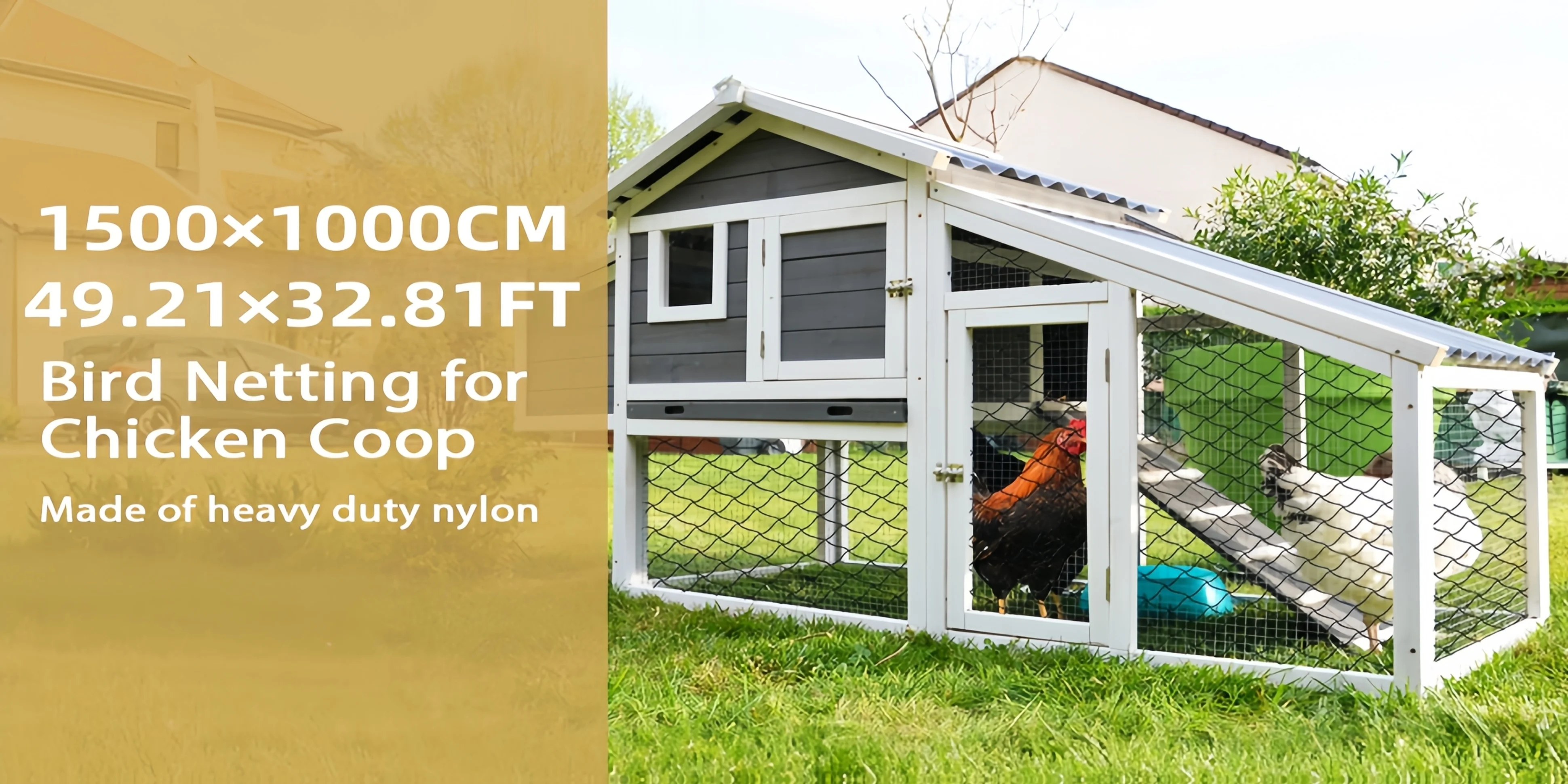 Heavy-Duty Duck Cage 49x24ft, Bird Proof Netting for Chicken Coop, Poultry Fence, Garden Climbing Net with 15 Cable Ties