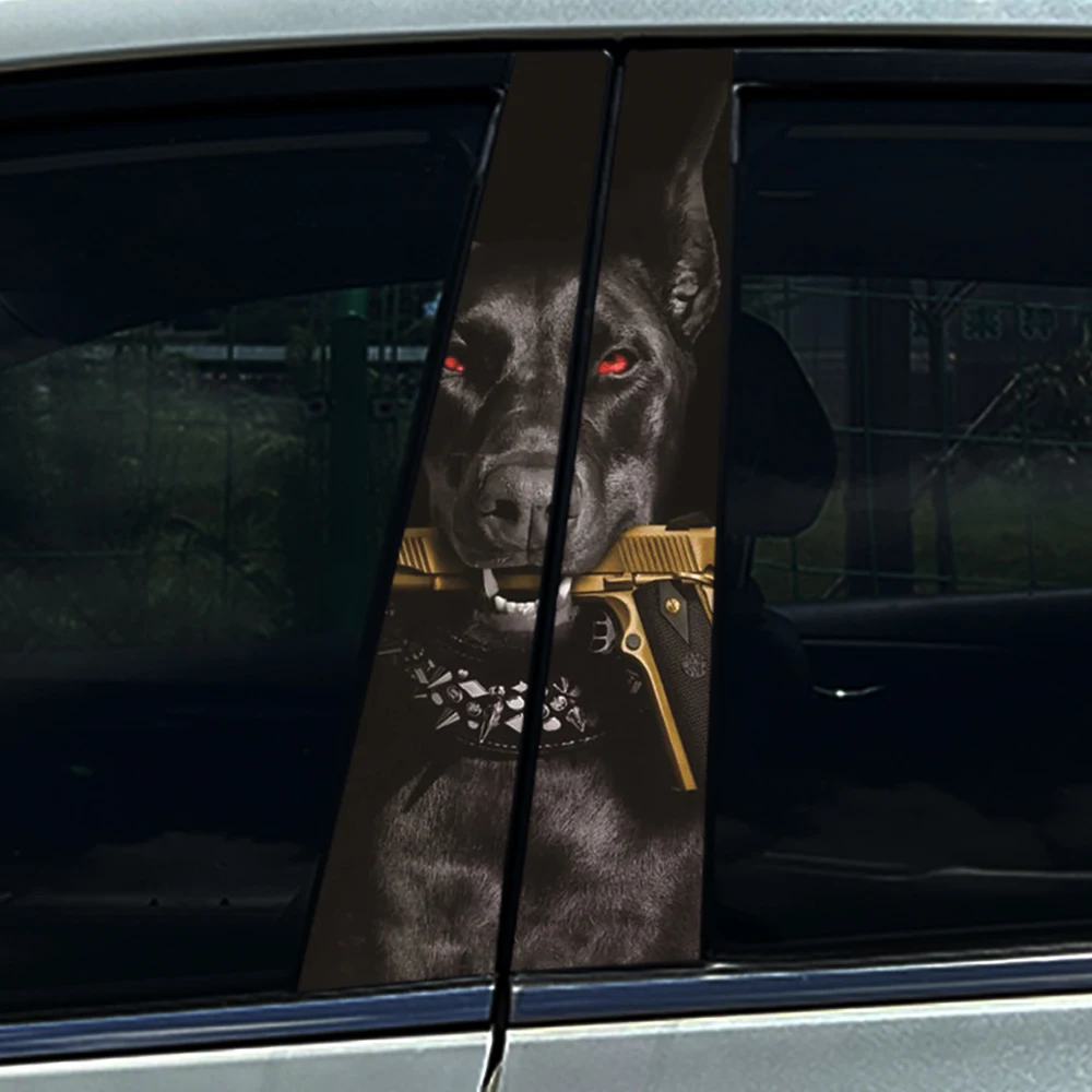

2 шт. крутых наклеек на стойку автомобильного окна с доберманом, устойчивые к УФ-излучению виниловые стикеры, универсальный аксессуар для стайлинга автомобиля