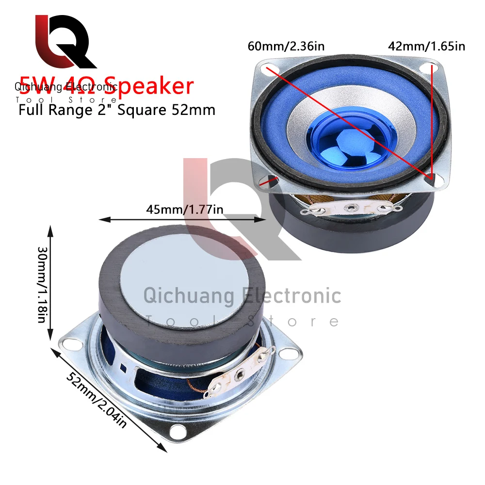 

1Pcs 2-inch 5W 4ohm Blue Full-frequency Speaker 52mm Square Small Speaker Speaker For Digital Electronic Products 0. 25~ 18KHz