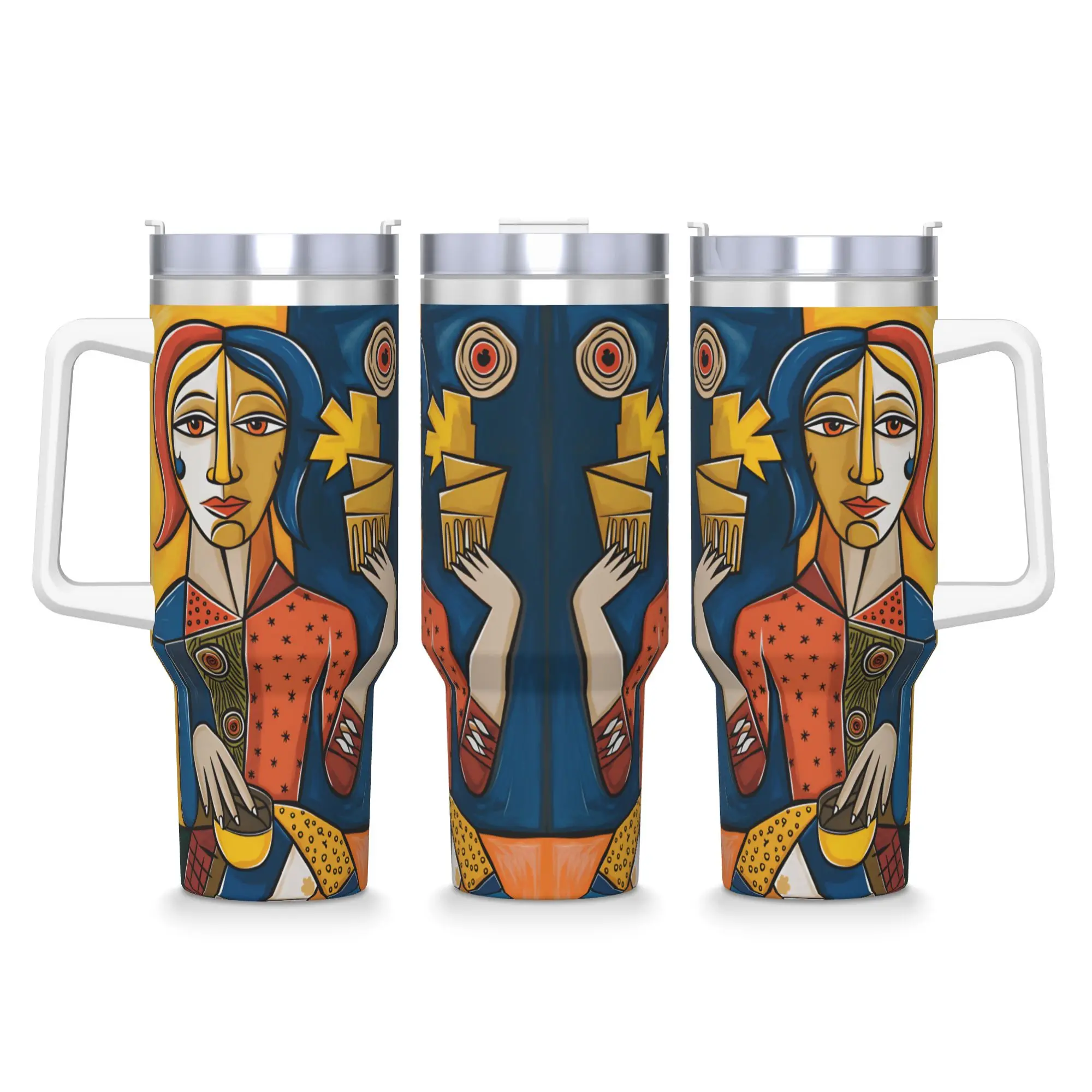 

Термокружка из нержавеющей стали с индивидуальным дизайном в стиле Пабло Пикассо, с трубочками, для холодных и горячих напитков, изолированная, 40 унций, кофейная кружка