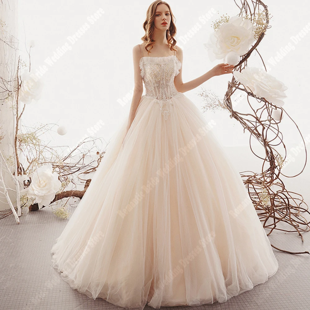 Sexy Women Tulle Wedding Dresses Pretty Sleeveless Gowns Fluffy Hems Mopping Length Bright Sequined Embroidery A-Line Robes 2025