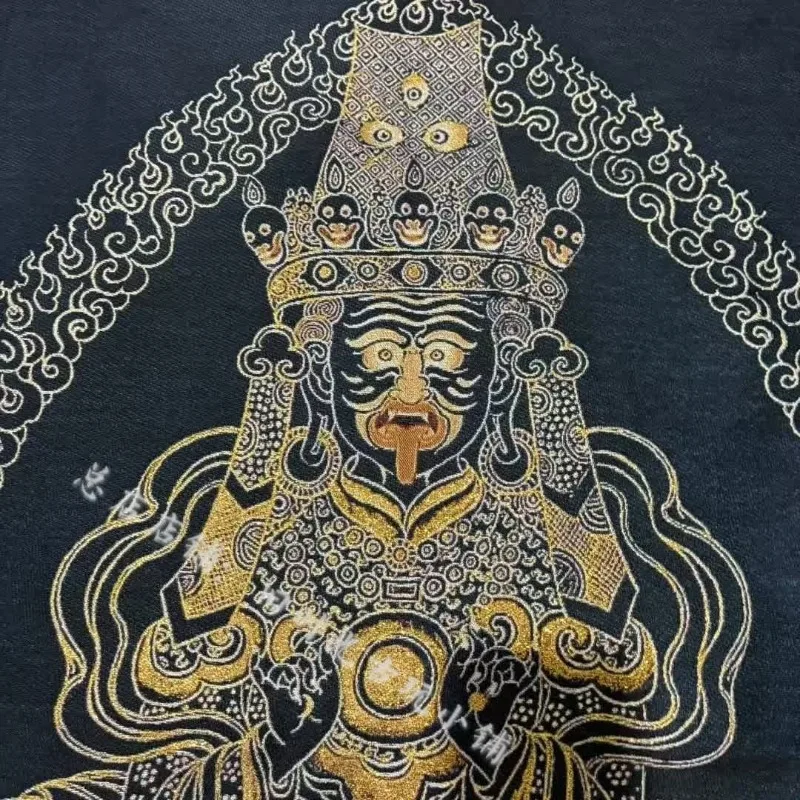 Zashi Lhamo Thangka Brocade Tapestry Tibetan Female Wealth God Black Gold Woven Wall Hanging Buddhist Religious Altar Decor
