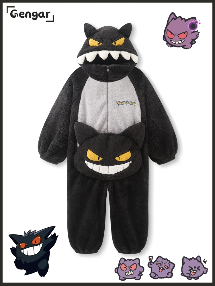 ポケモンゲンガージャンプスーツパジャマ秋-冬肥厚フランネルホーム家具ナイトガウンアニメ漫画フィギュア周辺ギフト