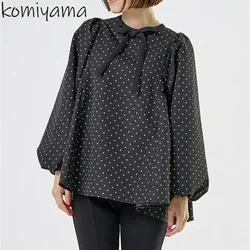 Bandage Bow Blusas Mujer Fashion Dot Print Woman Shirts Blouses 2024 Autumn New Ropa Japan Elegant Camisas Long Sleeve Blusa