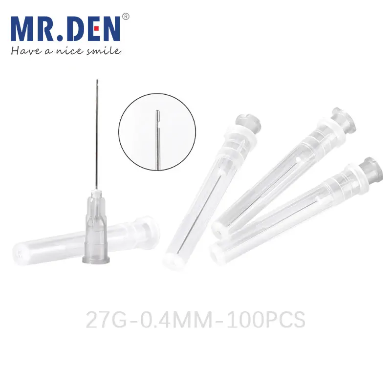 MR DEN-Agulha de Irrigação do Canal Radicular Dental, Endo Flushing, Ferramentas Odontológicas, Unilateral, 30ga, 0.3mm, 27ga, 0.4mm, 25ga, 0.5mm, 100pcs